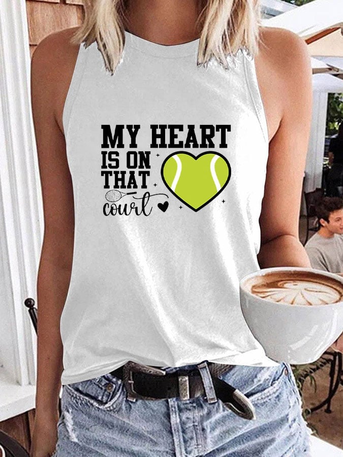 Women's tennis enthusiasts "My heart is on that court" printed casual vest