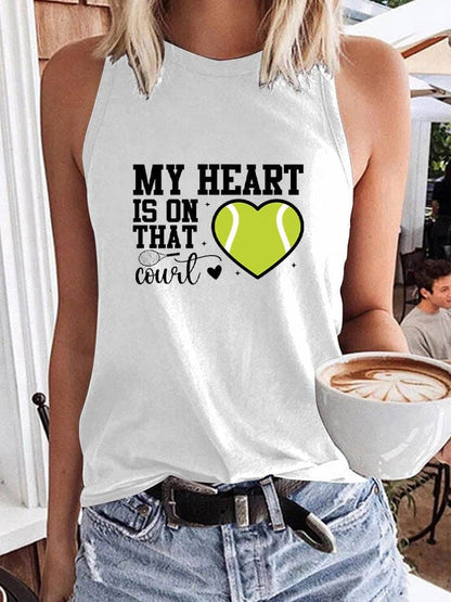 Women's tennis enthusiasts "My heart is on that court" printed casual vest