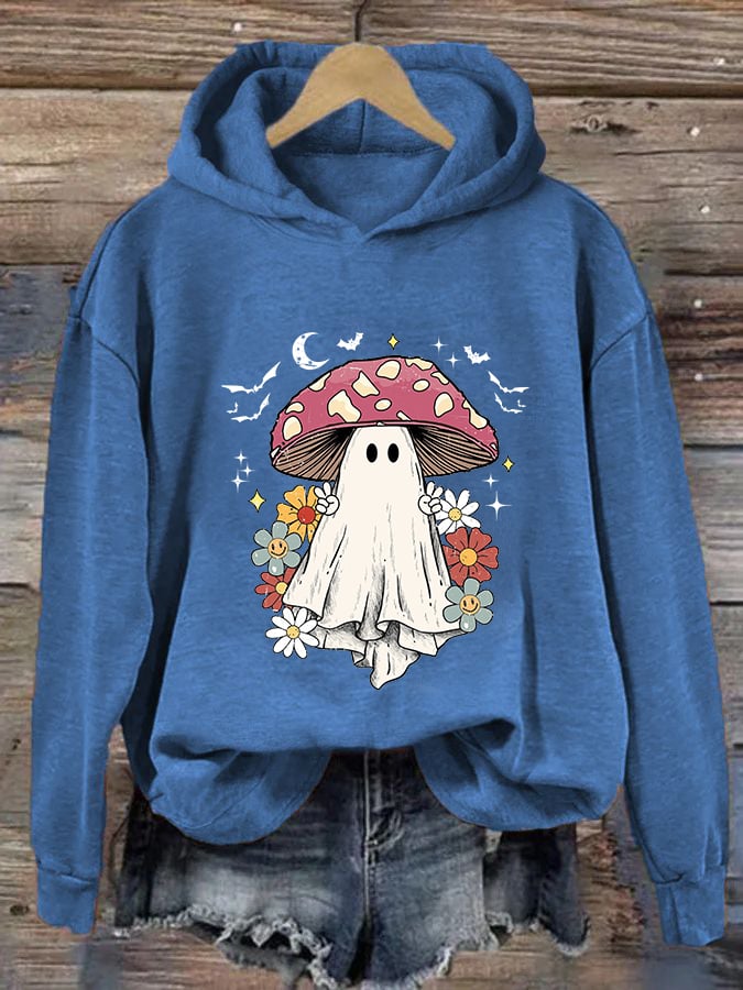 Women's Ghost Mushroom Floral Print Casual Hoodie