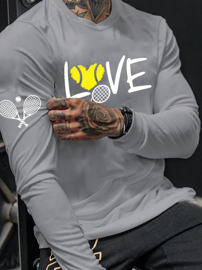 Men's love tennis printed long sleeve T-shirt