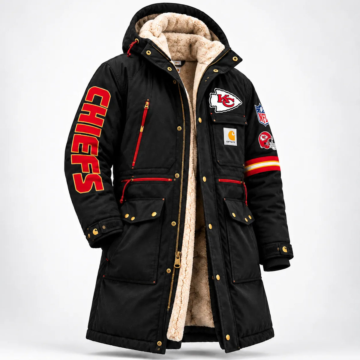 UNISEX KANSAS CITY CHIEFS SHERPA LINED WORKWEAR HOODED WINTER PARKA JACKET