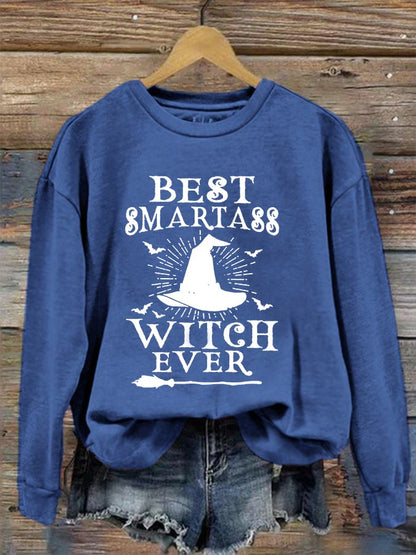 Women's Halloween Best Smartass Witch Ever Print Crew Neck Sweatshirt