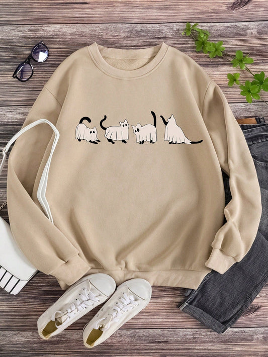 Cozy and Cute: Plus Cartoon Graphic Thermal-Lined Sweatshirt