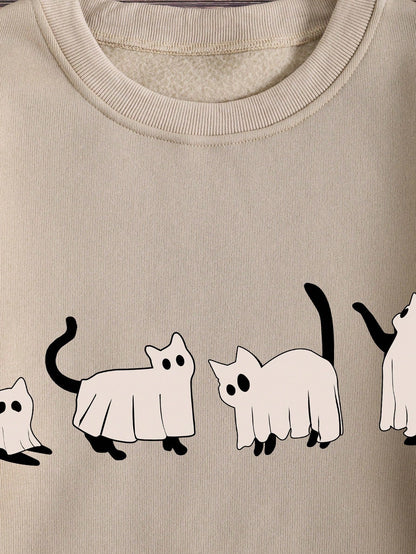 Cozy and Cute: Plus Cartoon Graphic Thermal-Lined Sweatshirt