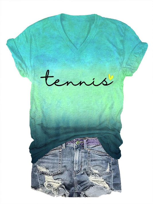 Women's Tennis Mom Tennis Lover Print V-Neck T-Shirt