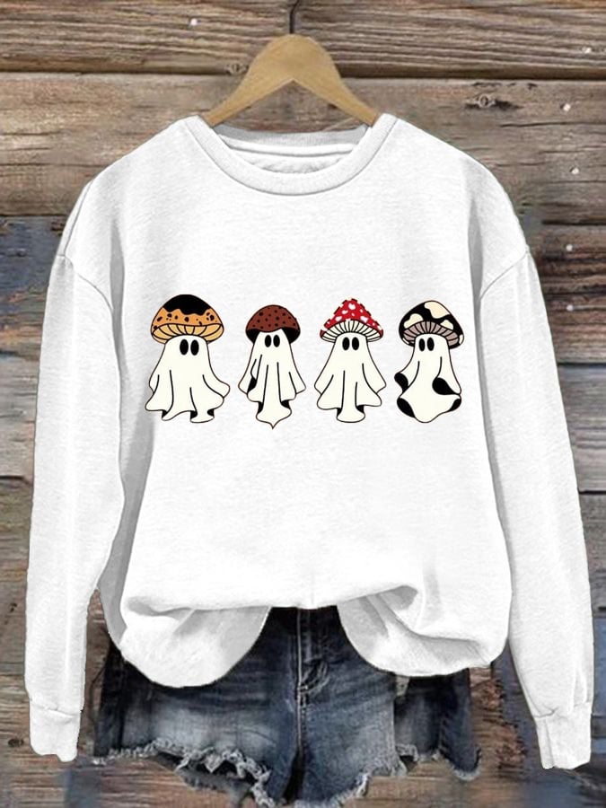 Women's Mushroom Ghost Club Print Long Sleeve Sweatshirt