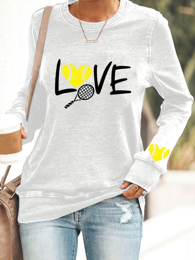 Women's love tennis printed casual sweatshirt