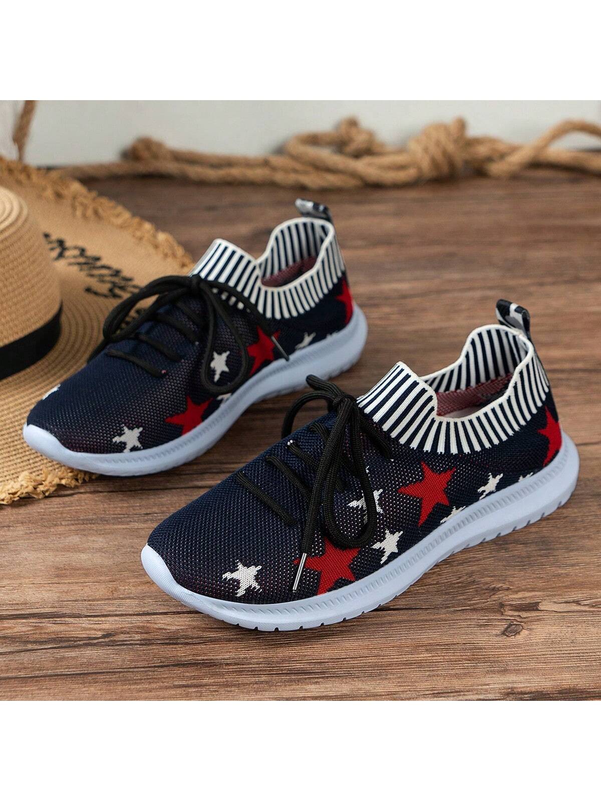 Stylish Stars: Women's Casual Lightweight Sneakers for Independence Day