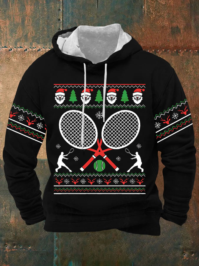 Men's Christmas Tennis Racket Print Hooded Sweatshirt