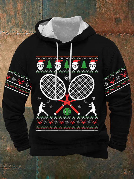 Men's Christmas Tennis Racket Print Hooded Sweatshirt