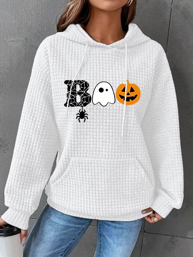 Women's Funny Halloween Boo Casual Waffle Hoodie