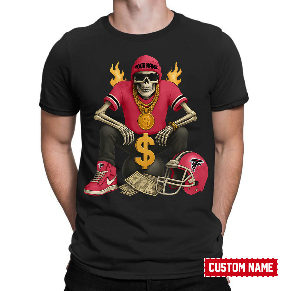 American Football Cool Skeleton Black Tshirt Personlized Name Gift For Fan 25