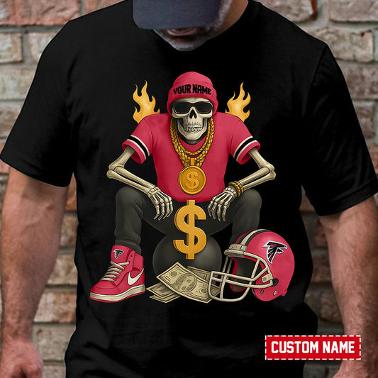 American Football Cool Skeleton Black Tshirt Personlized Name Gift For Fan 25