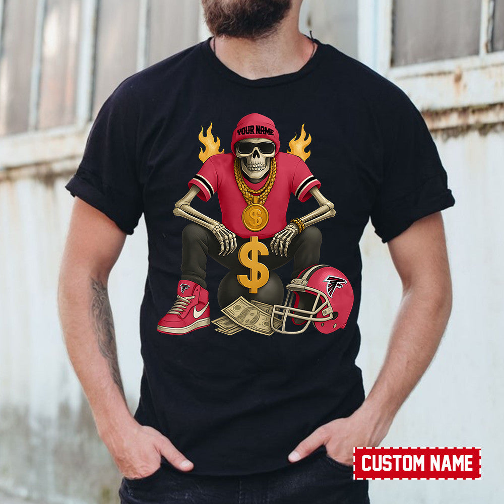 American Football Cool Skeleton Black Tshirt Personlized Name Gift For Fan 25