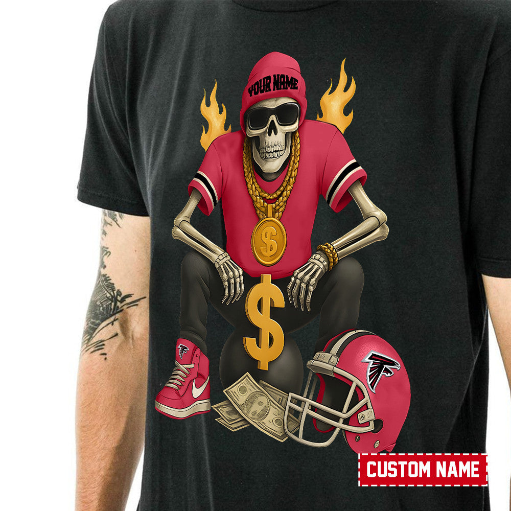 American Football Cool Skeleton Black Tshirt Personlized Name Gift For Fan 25