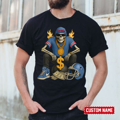 American Football Cool Skeleton Black Tshirt Personlized Name Gift For Fan 03