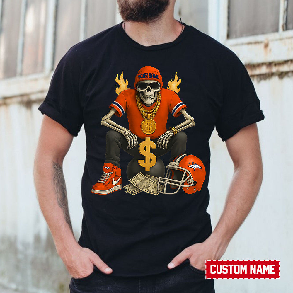 American Football Cool Skeleton Black Tshirt Personlized Name Gift For Fan 13