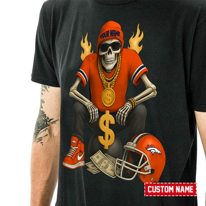 American Football Cool Skeleton Black Tshirt Personlized Name Gift For Fan 13