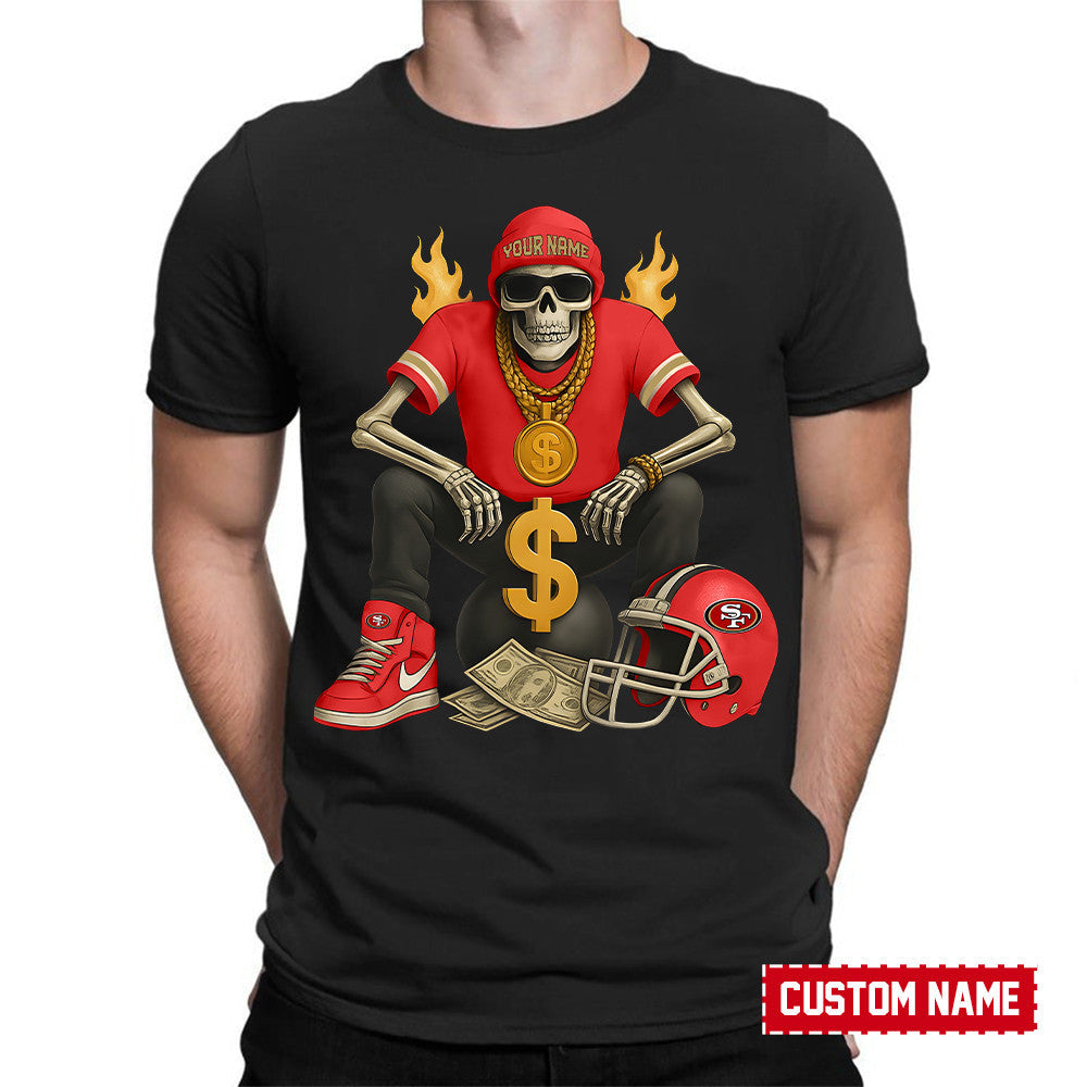 American Football Cool Skeleton Black Tshirt Personlized Name Gift For Fan 31