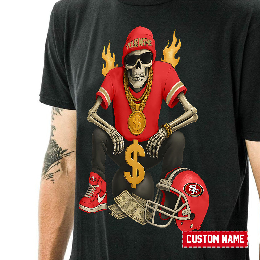 American Football Cool Skeleton Black Tshirt Personlized Name Gift For Fan 31