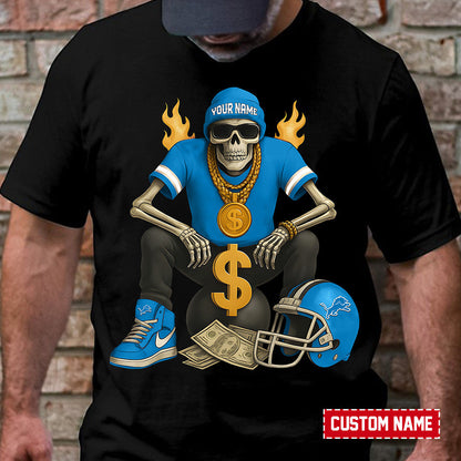 American Football Cool Skeleton Black Tshirt Personlized Name Gift For Fan 22