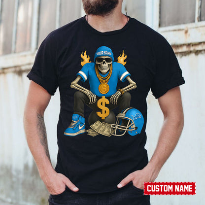 American Football Cool Skeleton Black Tshirt Personlized Name Gift For Fan 22