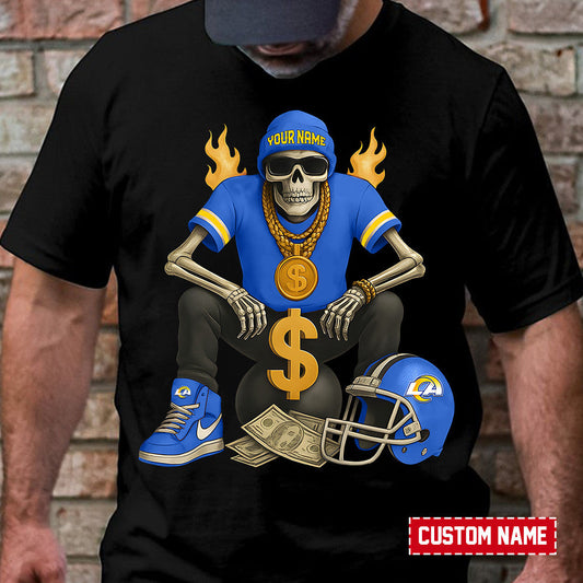American Football Cool Skeleton Black Tshirt Personlized Name Gift For Fan 30