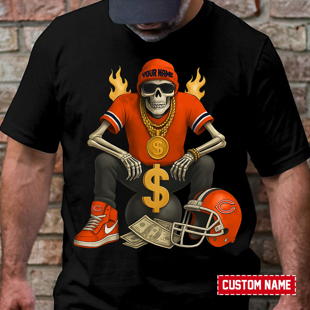 American Football Cool Skeleton Black Tshirt Personlized Name Gift For Fan 21