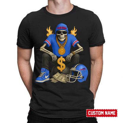 American Football Cool Skeleton Black Tshirt Personlized Name Gift For Fan 01