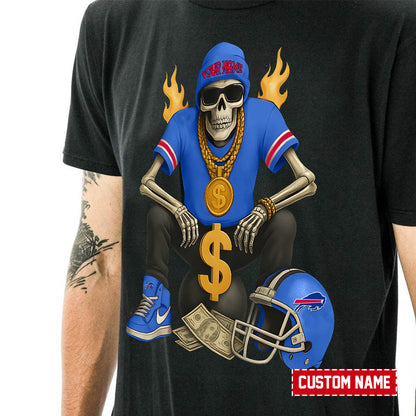 American Football Cool Skeleton Black Tshirt Personlized Name Gift For Fan 01