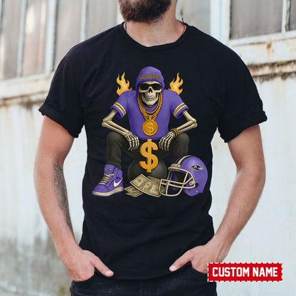 American Football Cool Skeleton Black Tshirt Personlized Name Gift For Fan 05
