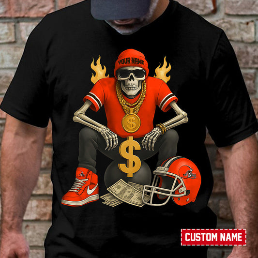 American Football Cool Skeleton Black Tshirt Personlized Name Gift For Fan 07