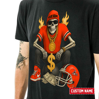 American Football Cool Skeleton Black Tshirt Personlized Name Gift For Fan 07