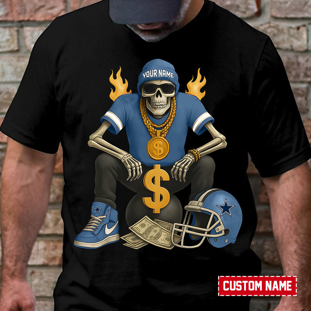 American Football Cool Skeleton Black Tshirt Personlized Name Gift For Fan 17