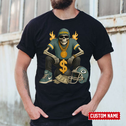American Football Cool Skeleton Black Tshirt Personlized Name Gift For Fan 23