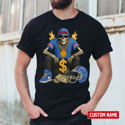 American Football Cool Skeleton Black Tshirt Personlized Name Gift For Fan 12