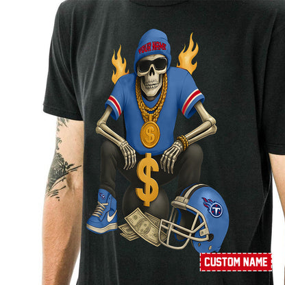 American Football Cool Skeleton Black Tshirt Personlized Name Gift For Fan 12