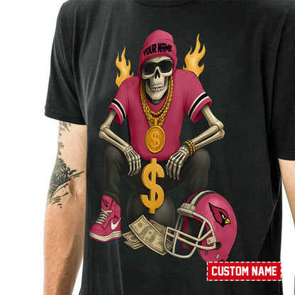 American Football Cool Skeleton Black Tshirt Personlized Name Gift For Fan 29