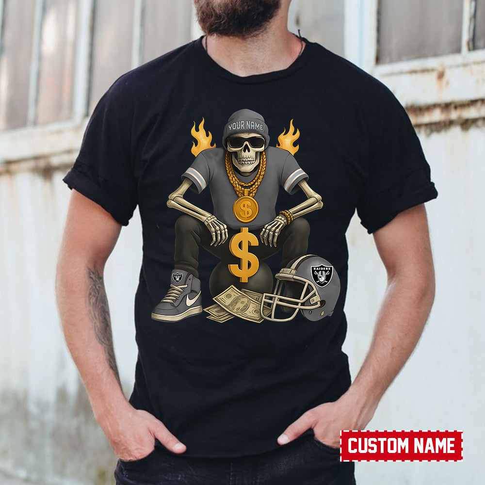 American Football Cool Skeleton Black Tshirt Personlized Name Gift For Fan 15