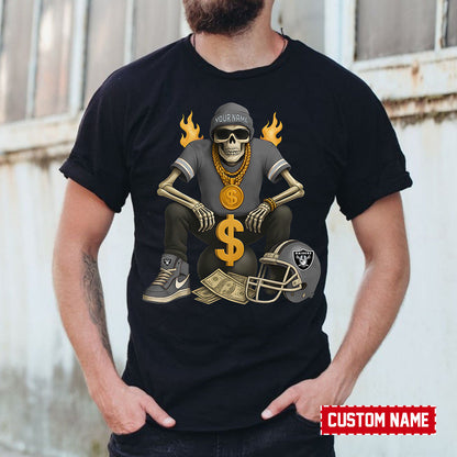 American Football Cool Skeleton Black Tshirt Personlized Name Gift For Fan 15