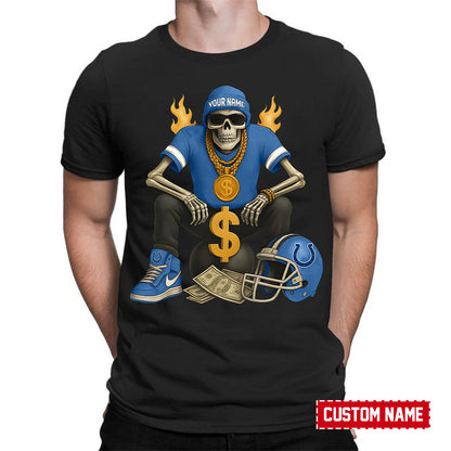 American Football Cool Skeleton Black Tshirt Personlized Name Gift For Fan 10