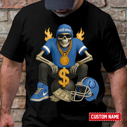 American Football Cool Skeleton Black Tshirt Personlized Name Gift For Fan 10