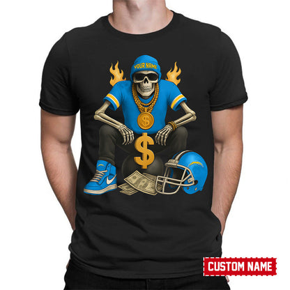 American Football Cool Skeleton Black Tshirt Personlized Name Gift For Fan 16