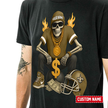 American Football Cool Skeleton Black Tshirt Personlized Name Gift For Fan 27