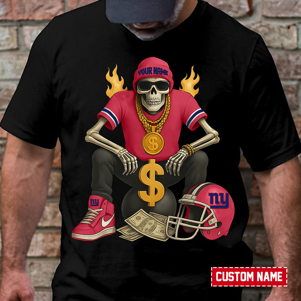 American Football Cool Skeleton Black Tshirt Personlized Name Gift For Fan 18