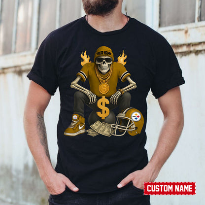 American Football Cool Skeleton Black Tshirt Personlized Name Gift For Fan 08