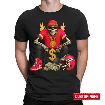 American Football Cool Skeleton Black Tshirt Personlized Name Gift For Fan 14