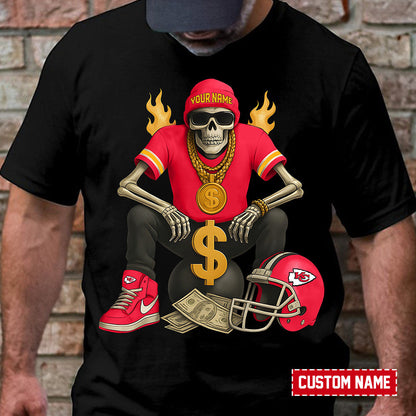American Football Cool Skeleton Black Tshirt Personlized Name Gift For Fan 14