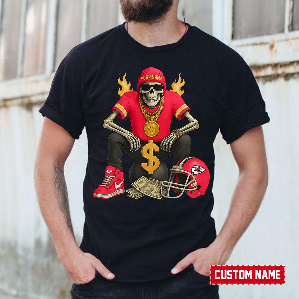 American Football Cool Skeleton Black Tshirt Personlized Name Gift For Fan 14
