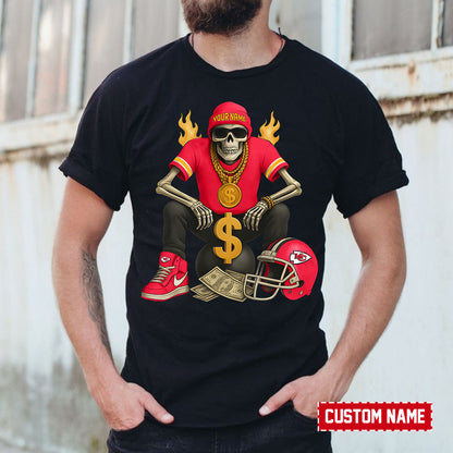 American Football Cool Skeleton Black Tshirt Personlized Name Gift For Fan 14